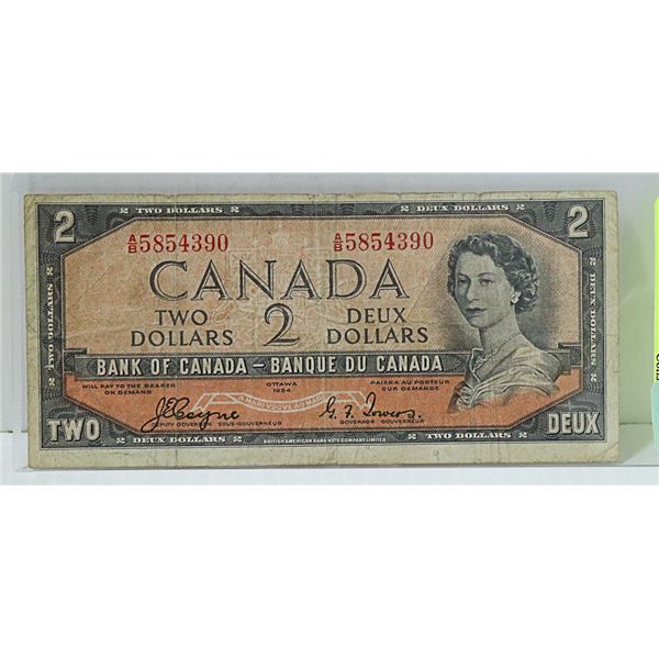 1954 CANADIAN TWO DOLLAR DEVILS FACE BILL.