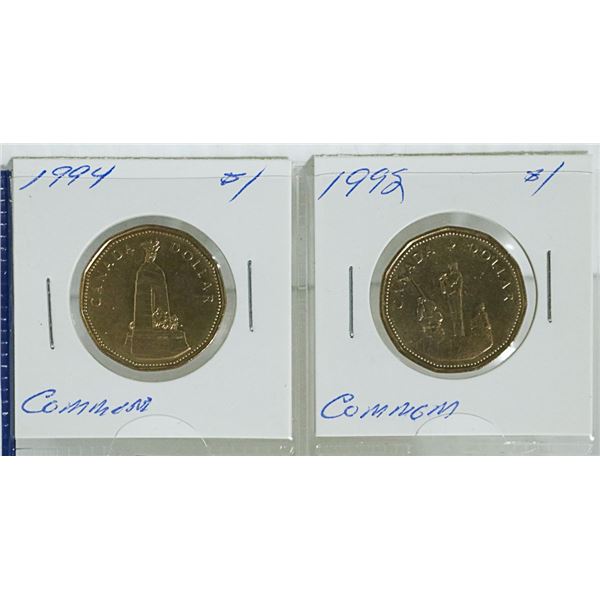 1994, 1995 CANADIAN COMMEMORATIVE 1 DOLLAR COINS