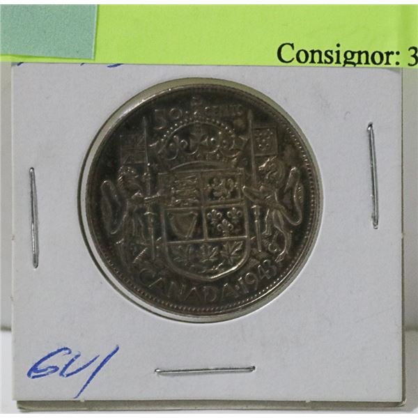 1943 CANADIAN GVI SILVER 50 CENT COIN