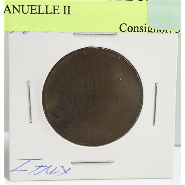 1867 ITALY 10 CENTESIMI COIN EMANUELLE II
