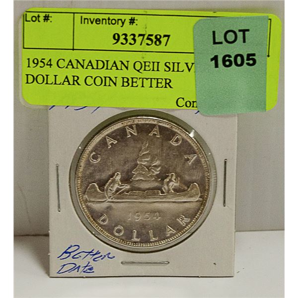 1954 CANADIAN QEII SILVER 1 DOLLAR COIN BETTER