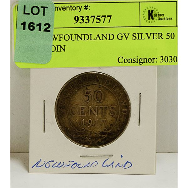 1917 NEWFOUNDLAND GV SILVER 50 CENT COIN