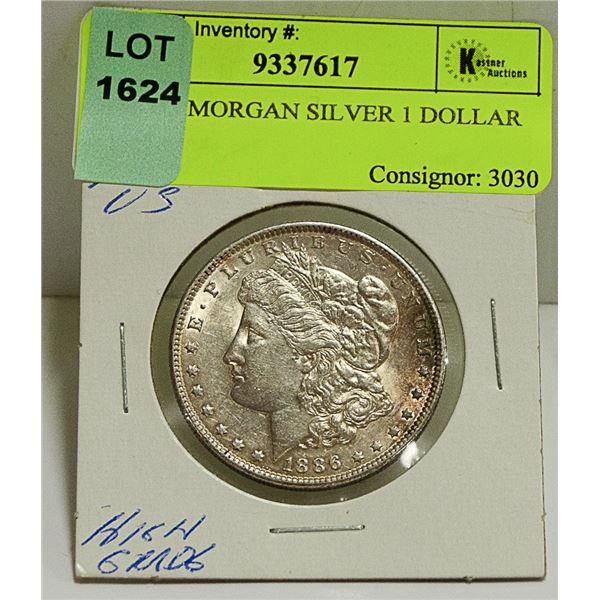 1886 US MORGAN SILVER 1 DOLLAR COIN
