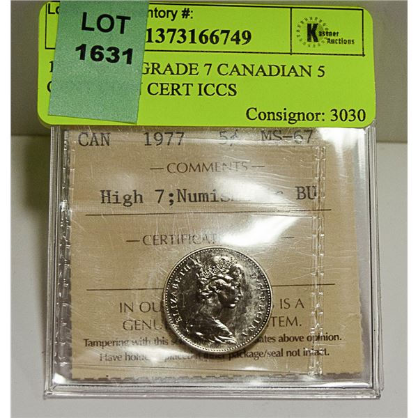1977 HIGH 7 CANADIAN 5 CENT COIN CERT ICCS