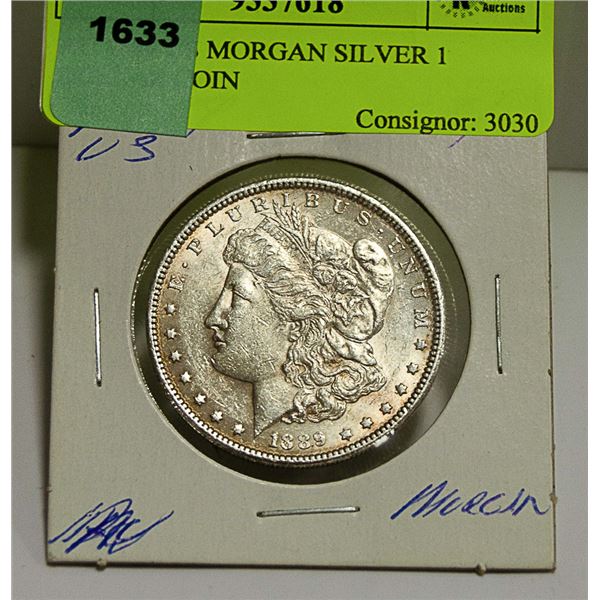 AU 1889 US MORGAN SILVER 1 DOLLAR COIN