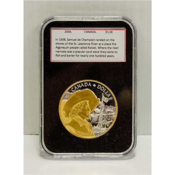 2008 GOLD PROOF SILVER DOLLAR SAMUEL DE CHAMPLAIN