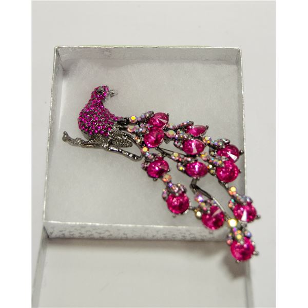 LARGE PHEASANT RHINESTONE BROOCH
