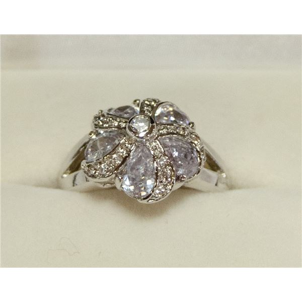 PURPLE GEMSTONE FLOWER & CUBIC ZIRCONIA RING