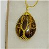 Image 1 : TIGERS EYE STONE TREE OF LIFE WRAPPED NECKLACE