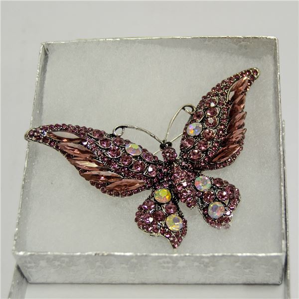 LARGE BUTTERFLY RHINESTONE BROOCH