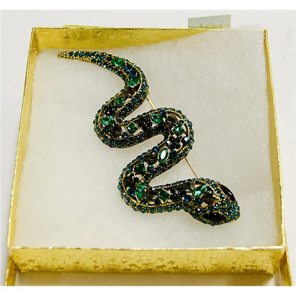 LARGE SNAKE RHINESTONE BROOCH