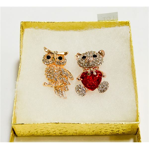 HEART SHAPED TEDDY BEAR RHINESTONE BROOCH