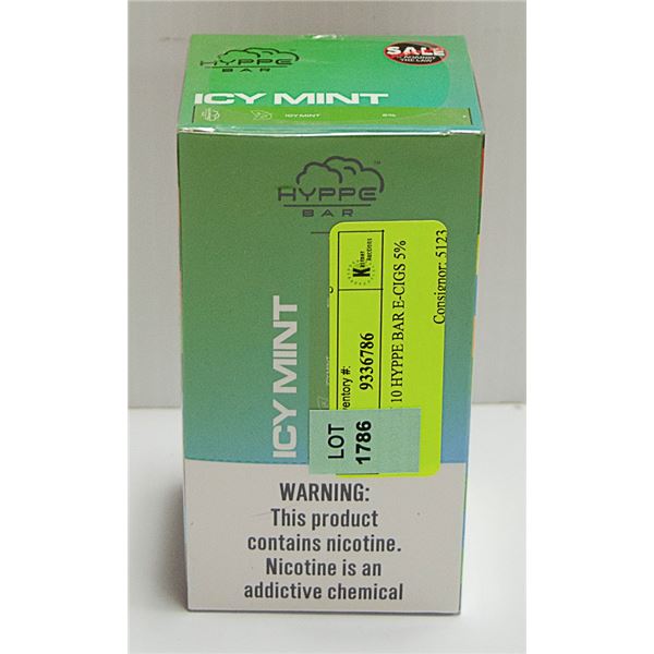 BOX WITH 10 HYPPE BAR E-CIGS 5% ICY MINT