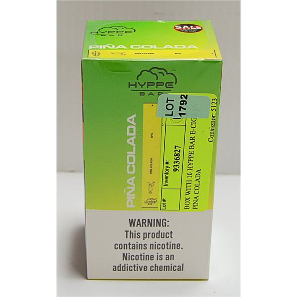 BOX WITH 10 HYPPE BAR E-CIGS 5% PINA COLADA