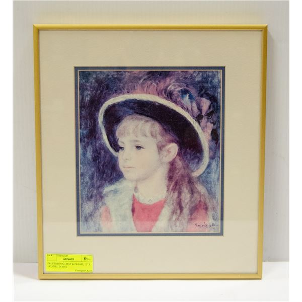 PROFESSONAL MAT & FRAME, 12" X 14", GIRL IN HAT