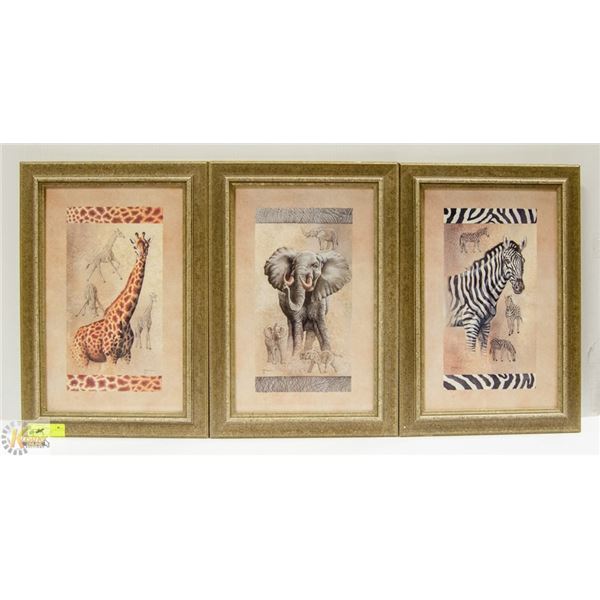 LOT OF 3 GIRAFFE, ELEPHANT, ZEBRA PRINTS
