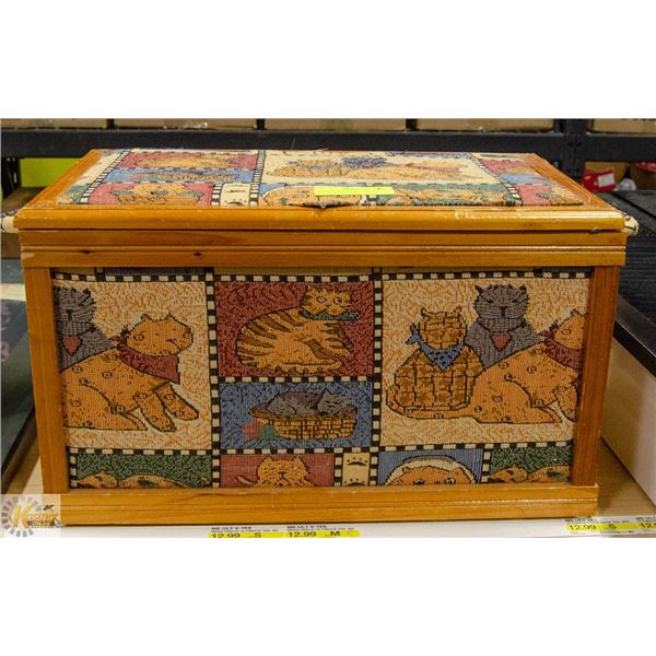 KITTY TAPESTRY COVERED WOODEN TOY CHEST