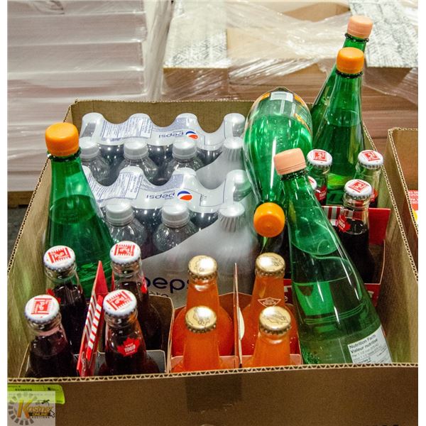 FLAT OF POP AND PERRIER JUICE AND WATER