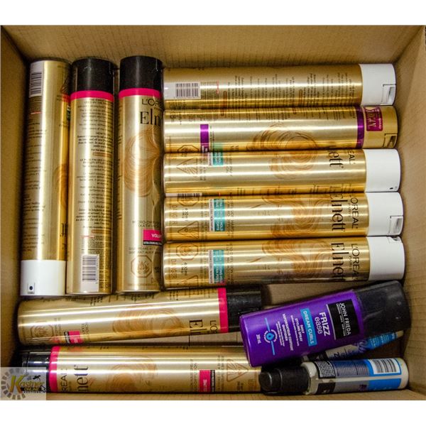 FLAT LOT OF HAIRSPRAY BOTTLES