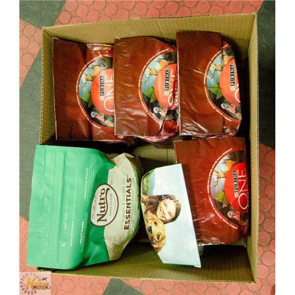 BOX LOT OF DOG FOOD BAGS