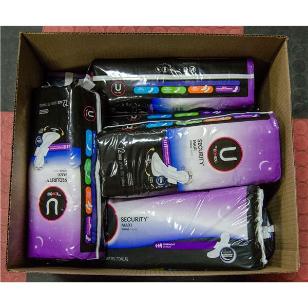 BOX LOT OF FEMALE HYGIENE PRODUCTS
