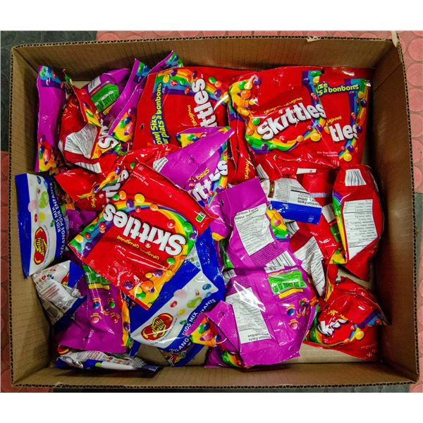 BOX LOT OF SKITTLES AND JELLY BEANS