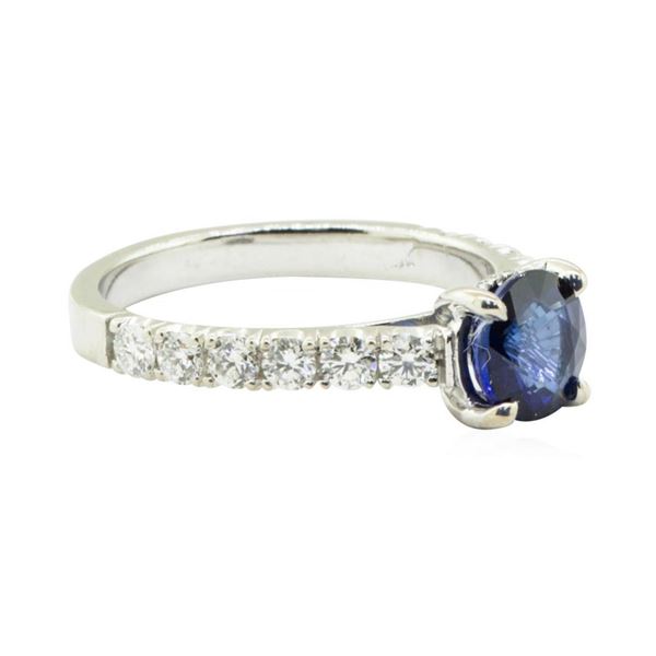 2.02 ctw Round Brilliant Blue Sapphire And Diamond Ring - 14KT White Gold