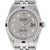 Image 2 : Rolex Mens Stainless Steel Gray Diamond & Ruby Oyster Perpetual Datejust Wristwa