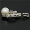 Image 3 : 14K White Gold 6.9mm Pearl w/ 3 Diamond Accents Petite Open Tear Drop Pendant