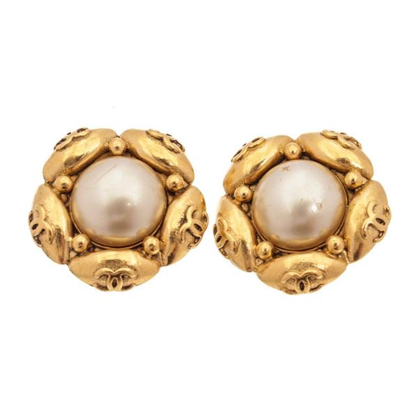 Chanel Gold Camelia Pearl Earrings