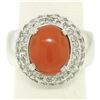 Image 3 : 14kt White Gold Oval Cabochon Red Coral Ring w/ 2.10 ctw Diamond Halo