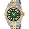 Image 1 : Rolex Ladies 2 Tone Green Vignette Diamond Lugs 26MM Oyster Perpetual Datejust