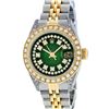 Image 2 : Rolex Ladies 2 Tone Green Vignette Diamond Lugs 26MM Oyster Perpetual Datejust