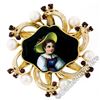 Image 1 : Vintage 14kt Gold Hand Painted Portrait, Garnet, & Pearl Open Frame Brooch