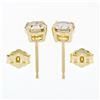 Image 3 : 14k Yellow Gold 1.11 ctw Round Brilliant Cut Diamond Claw Prong Stud Earrings