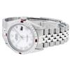 Image 7 : Rolex Mens Stainless Steel Silver MOP Roman 36MM Diamond & Ruby Datejust Wristwa