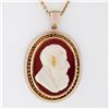 Image 1 : Rare Antique Victorian 14K Rose Gold Raised Carved Agate Cameo Open Work Pendant
