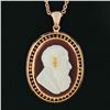 Image 2 : Rare Antique Victorian 14K Rose Gold Raised Carved Agate Cameo Open Work Pendant