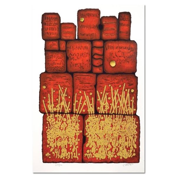 Moshe Castel, "Prayer at the Wall" Limited Edition Gold Embossed Serigraph with