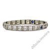 Image 4 : Art Deco Etched 14kt White Gold Diamond and Sapphire Filigree Line Bracelet