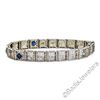 Image 5 : Art Deco Etched 14kt White Gold Diamond and Sapphire Filigree Line Bracelet