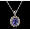Image 1 : 3.56 ctw Tanzanite and Diamond Pendant With Chain - 14KT White Gold