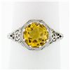 Image 1 : 14k White Gold 1.80 ctw Fine Filigree & Milgrain Work Citrine Solitaire Ring