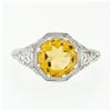 Image 4 : 14k White Gold 1.80 ctw Fine Filigree & Milgrain Work Citrine Solitaire Ring