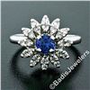Image 2 : Vintage 14kt White Gold 0.90 ctw Round Sapphire and Diamond Flower Cluster Ring
