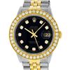 Rolex Mens 2 Tone 18K Black Diamond Oyster Perpetual Datejust Wristwatch 36MM