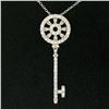 14K White Gold .45 ctw Round Brilliant Diamond Wheel Key Pendant & 16" Chain