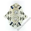 Image 4 : Art Deco 18kt White Gold Euro Cut Diamond & Sapphire Filigree Dinner Ring