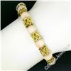 Image 3 : Vintage 18kt Yellow Gold Twisted Link Bracelet w/ Matching Angel Skin Coral Bead