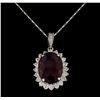 Image 2 : 18.81 ctw Ruby and Diamond Pendant With Chain - 14KT White Gold